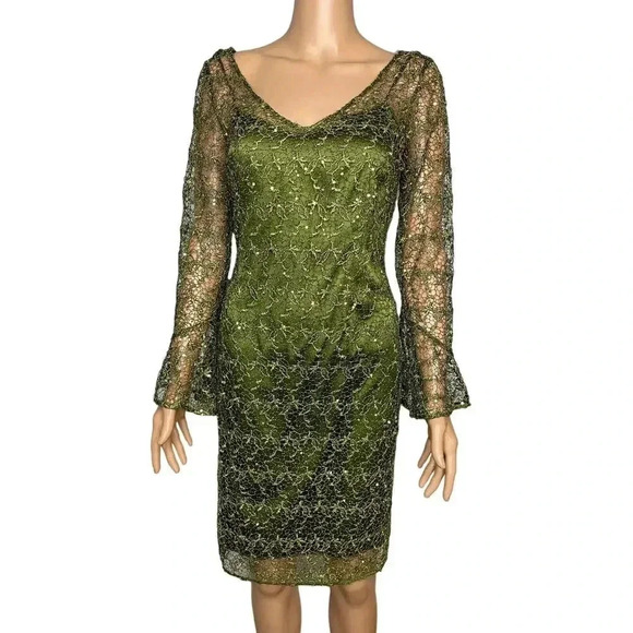 Kay Unger Dresses & Skirts - Kay Unger Olive Green sequined mini dress size 8 cocktail holiday